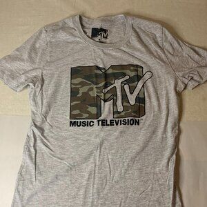 MTV Music Television Camo Logo T-Shirt Womens M Gray Soft